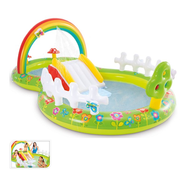 Piscina hinchable infantil modelo jardín con tobogán, 290 x 180 x 104 cm